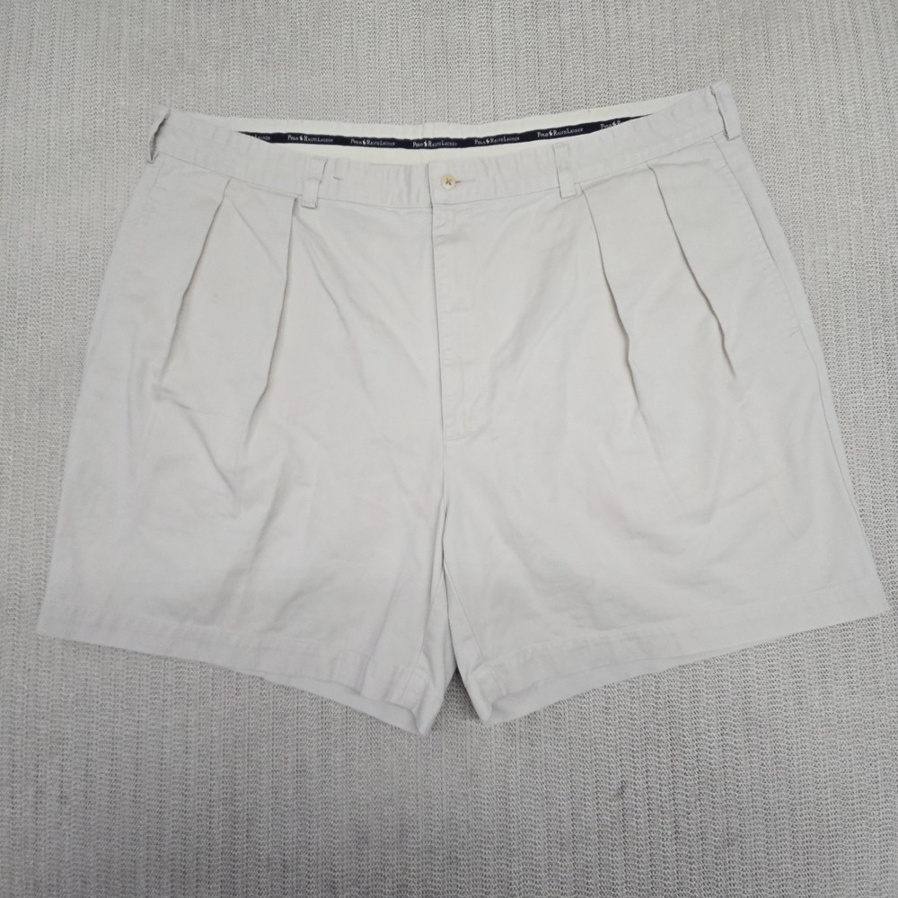 Polo Ralph Lauren Shorts Mens 40 Beige Cotton Chino 7 Inseam Pleated Casual